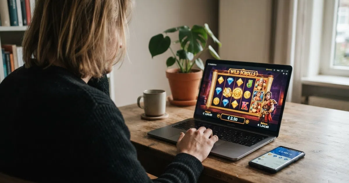 Een Nederlandse speler bekijkt een Bitcoin Cash casino op een laptopscherm terwijl een smartphone met een BCH-wallet ernaast ligt.