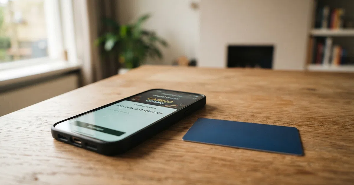 Een CashToCode-eVoucher met 20-cijferige code op het scherm van een smartphone, naast een Nederlands bankpasje met iDEAL-logo — de twee betaalwerelden naast elkaar