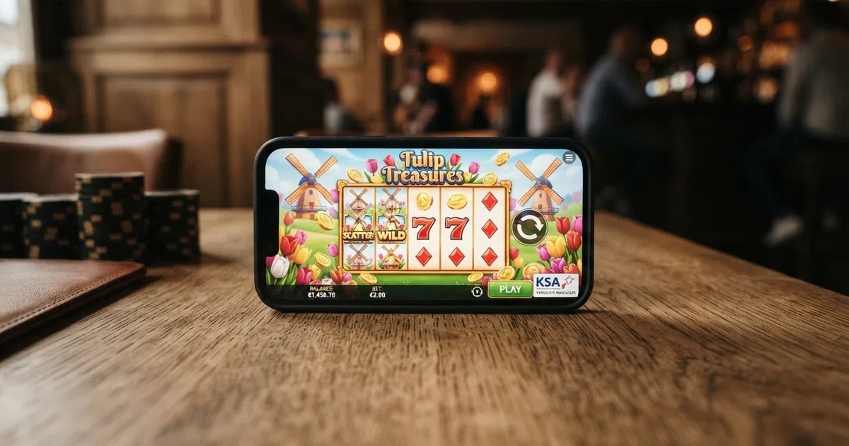 Een Nederlandse speler die met zijn telefoon een Mastercard-kaart invoert op het stortingsscherm van een online casino, met het KSA-keurmerk zichtbaar in de interface