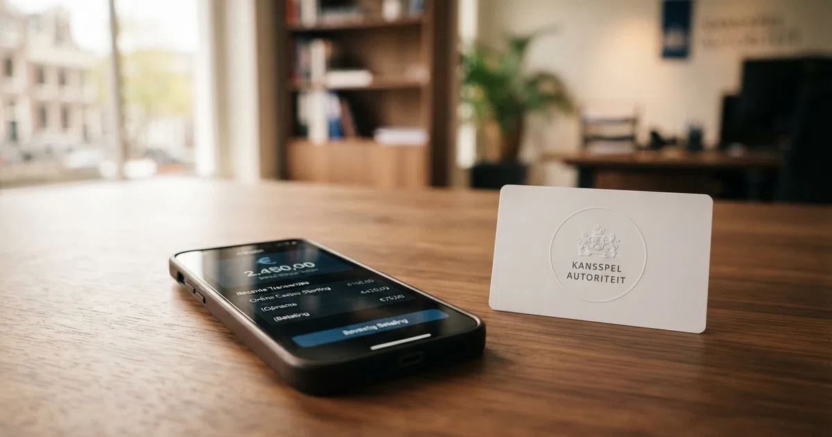 De MiFinity e-wallet-interface op een smartphone naast het Kansspelautoriteit-logo — twee werelden die elkaar in Nederland niet raken