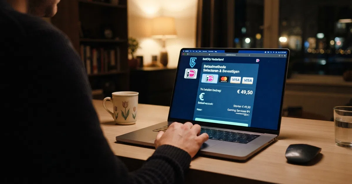 Een laptops scherm met het Trustly-logo en een openstaand online casino-betaalscherm