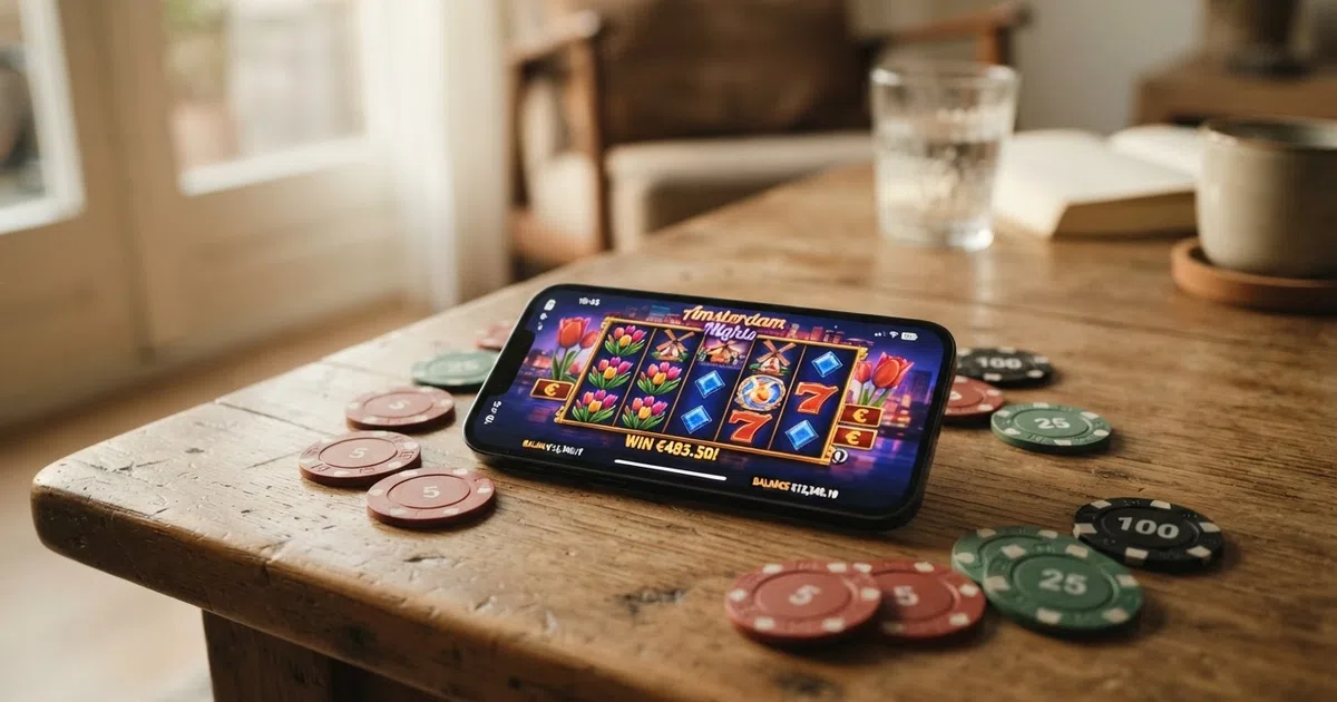 Tien Nederlandse online casino-logo's gerangschikt naast elkaar met een Visa-betaalkaart in het midden