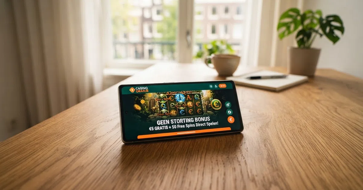 Een overzichtspagina van een Nederlands online casino met een uitgelichte no deposit bonus en de bijbehorende voorwaarden in beeld