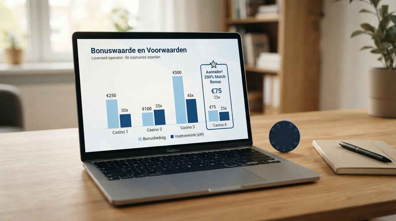 Een overzichtelijke vergelijkingstabel van de beste casino bonussen bij Nederlandse online casino's met KSA-vergunning