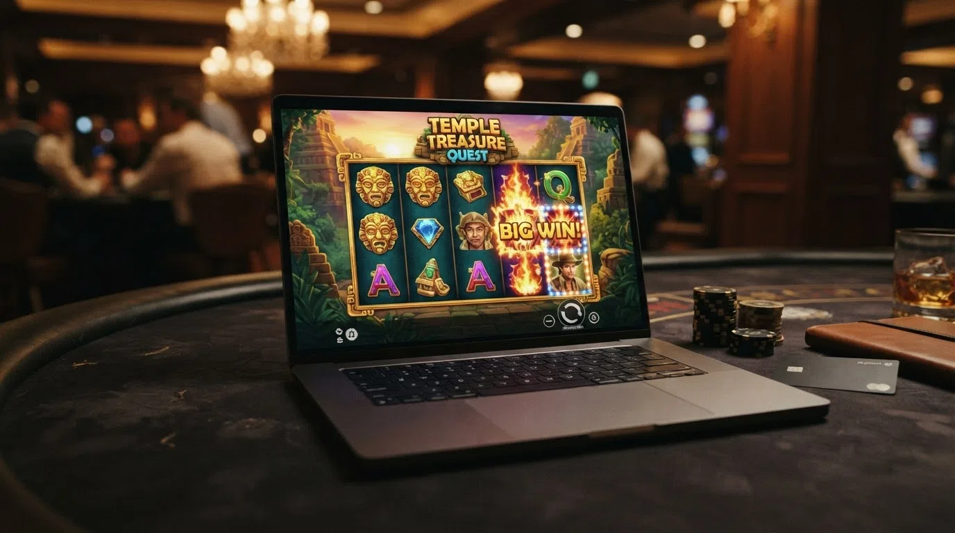 Een schermafbeelding van een slotspel of live dealer-tafel met de spelinterface in beeld, representatief voor het aanbod bij de besproken offshore operators