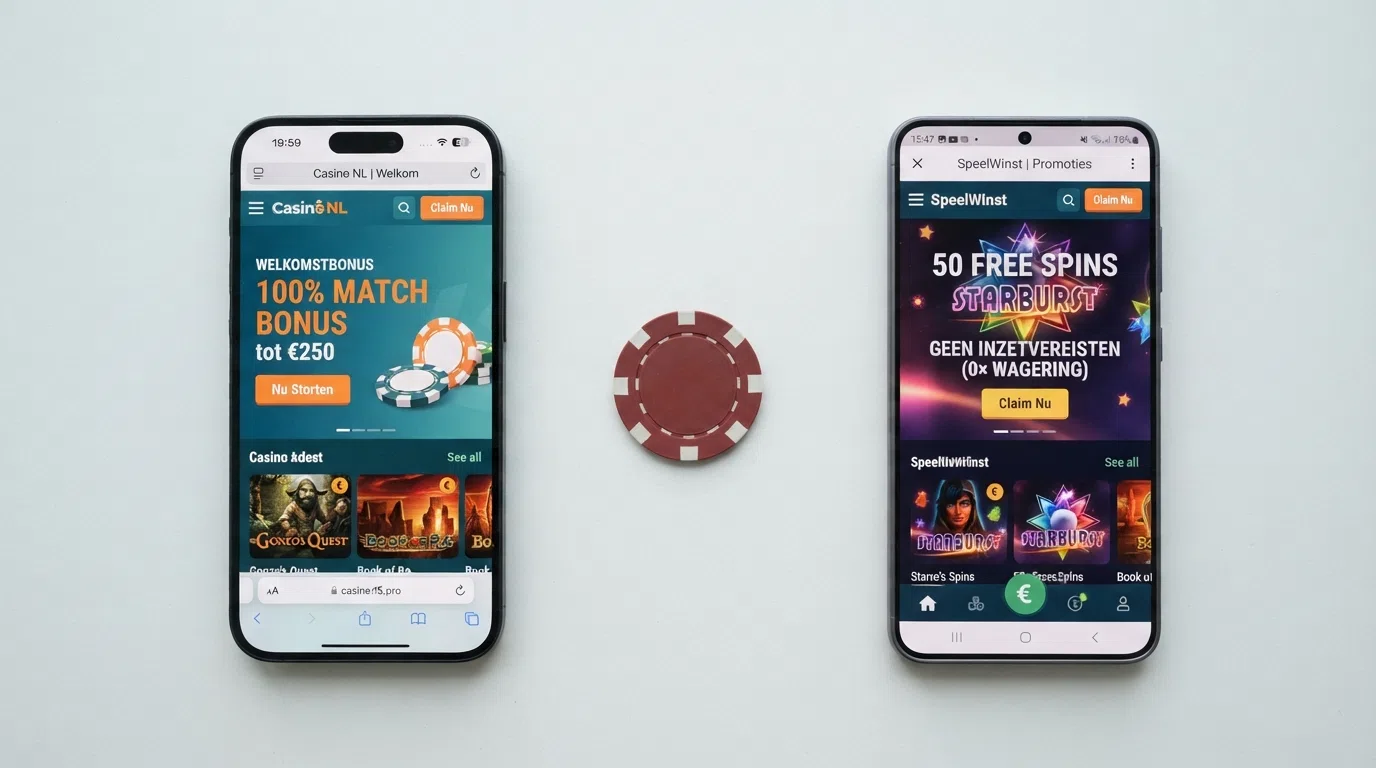 Een overzichtelijke vergelijking van welkomstbonussen, free spins en rondspeelvoorwaarden in tabelvorm, met de Nederlandse vlag als herkenningsteken voor KSA-vergunning