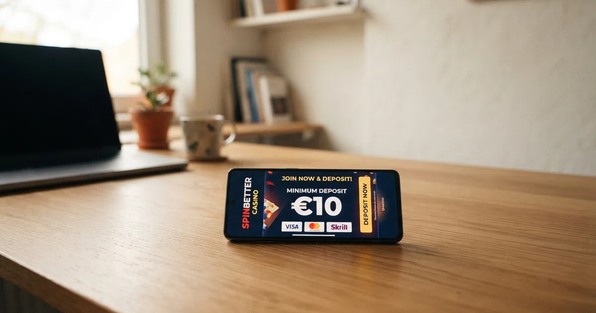 Startscherm van een online casino met een stortingspagina die €10 als minimumbedrag toont