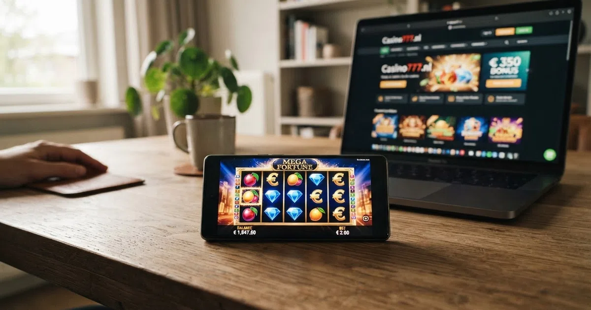 Drie Nederlandse online casino-interface's naast elkaar met KSA-vergunningslogo en slotlicentie-informatie zichtbaar
