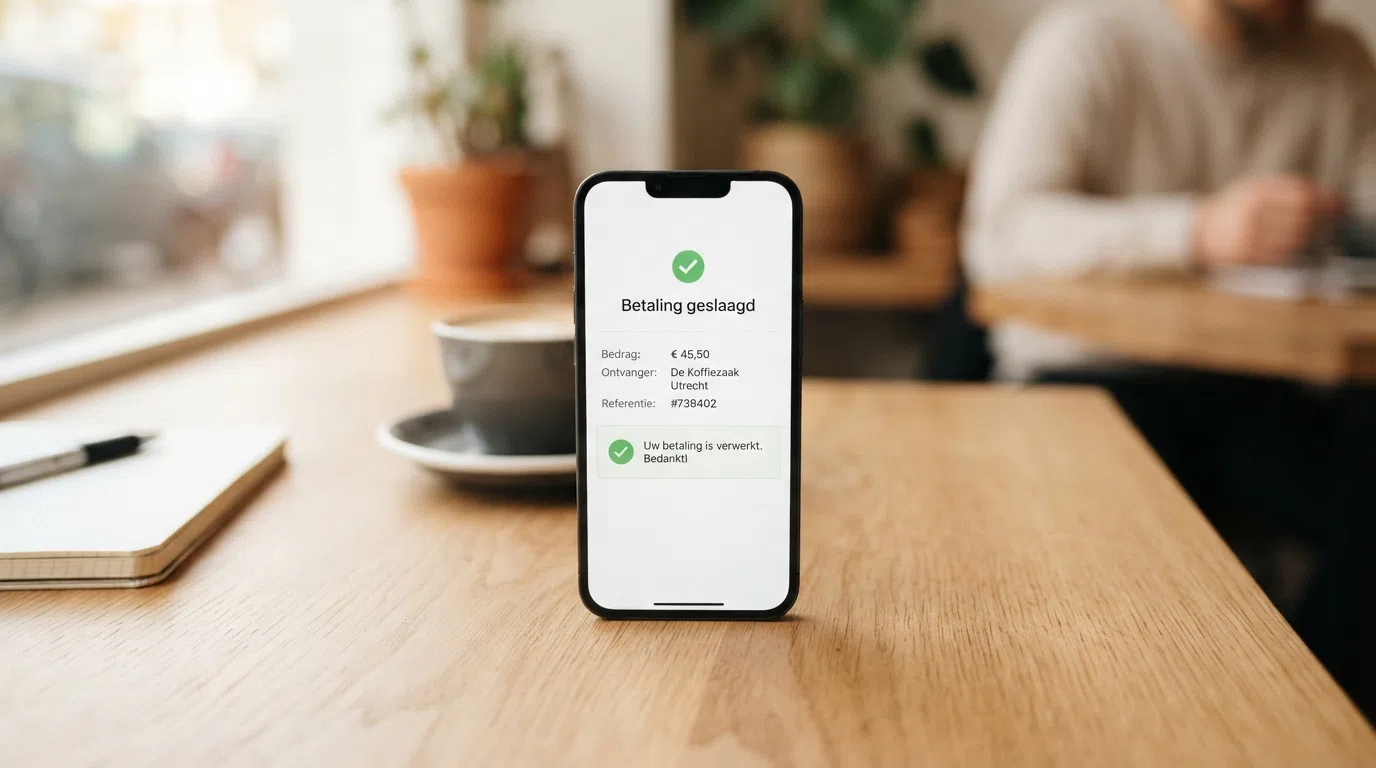 Een smartphone met het iDEAL-betaalscherm tijdens een storting bij een online casino