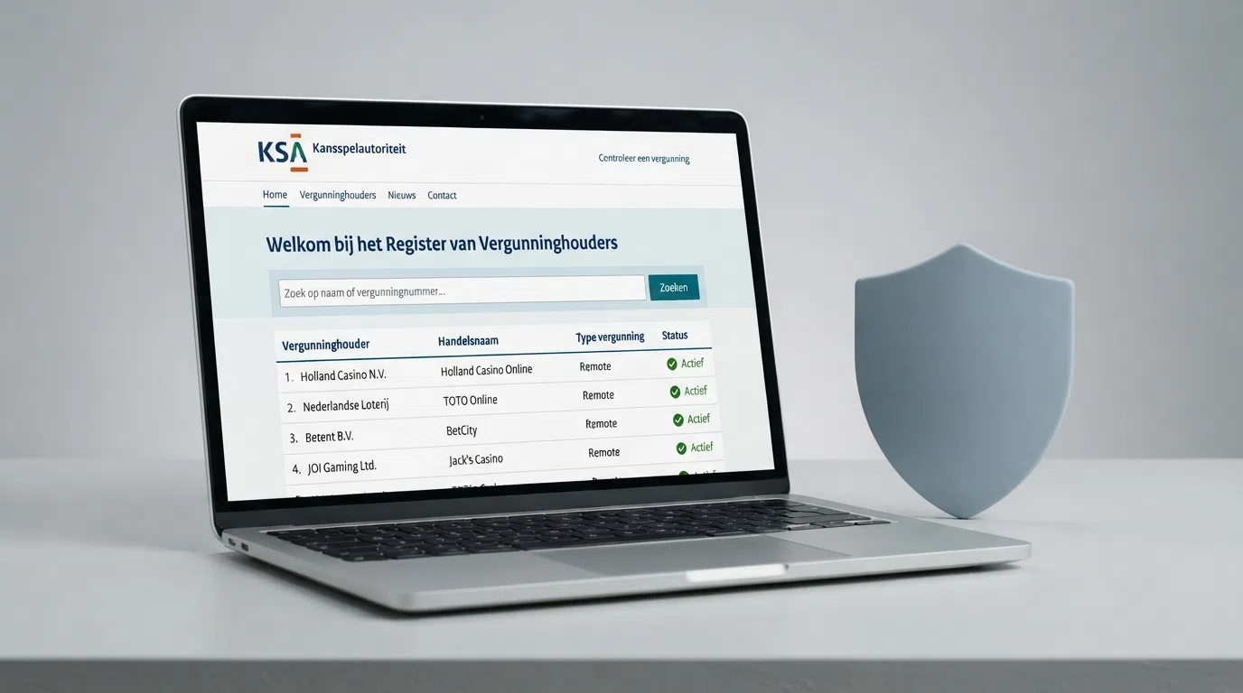 het KSA-logo op een casino-landingspagina met een uitgelichte vergunningreferentie