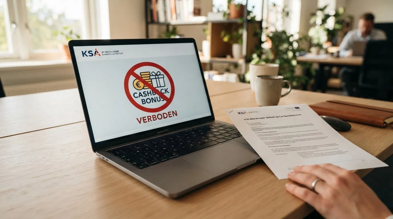 Logo van de Kansspelautoriteit en weergave van het verbod op bonussen op basis van verlies voor Nederlandse online casino's