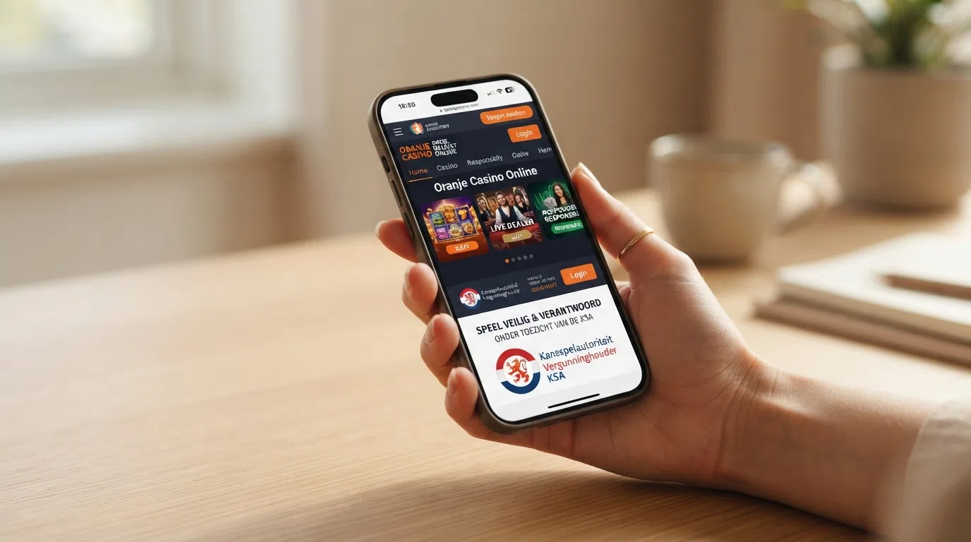 het logo van de Kansspelautoriteit en het KOA-vergunningkeurmerk afgebeeld op de homepage van een Nederlands online casino