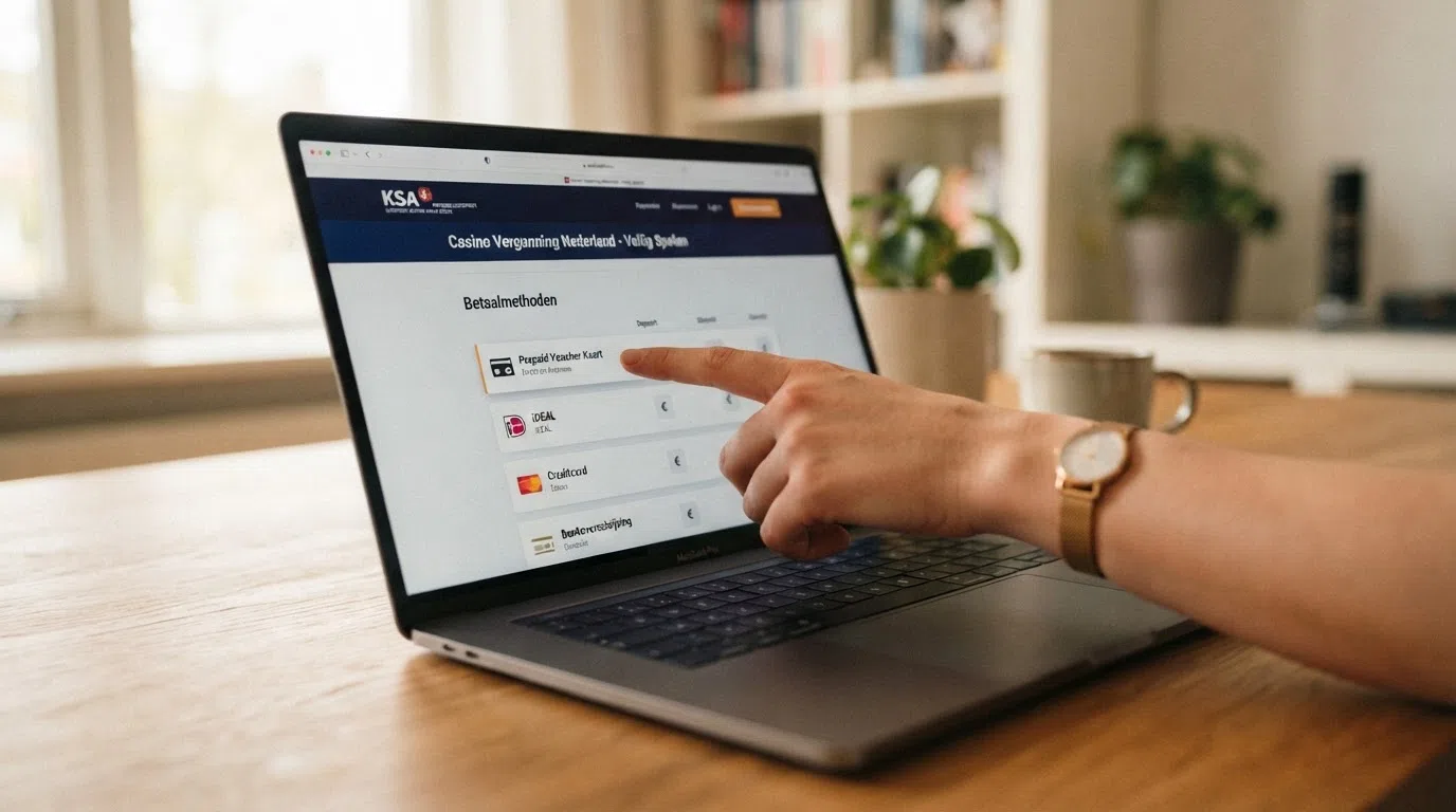 Het KSA-logo op een casino-website met een vinkje bij 'Paysafecard' in het betaalmenu