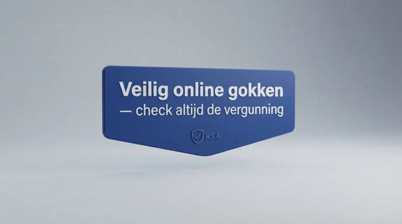 Het logo van de Kansspelautoriteit met daaronder 'Veilig online gokken — check altijd de vergunning' op een neutrale achtergrond