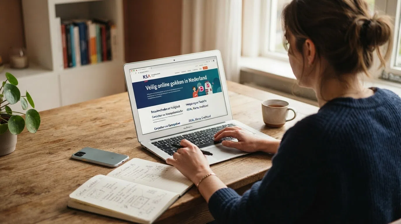 De webpagina van de Kansspelautoriteit over veilig online gokken, met het KSA-logo duidelijk zichtbaar en een fragment over betaalmethoden.