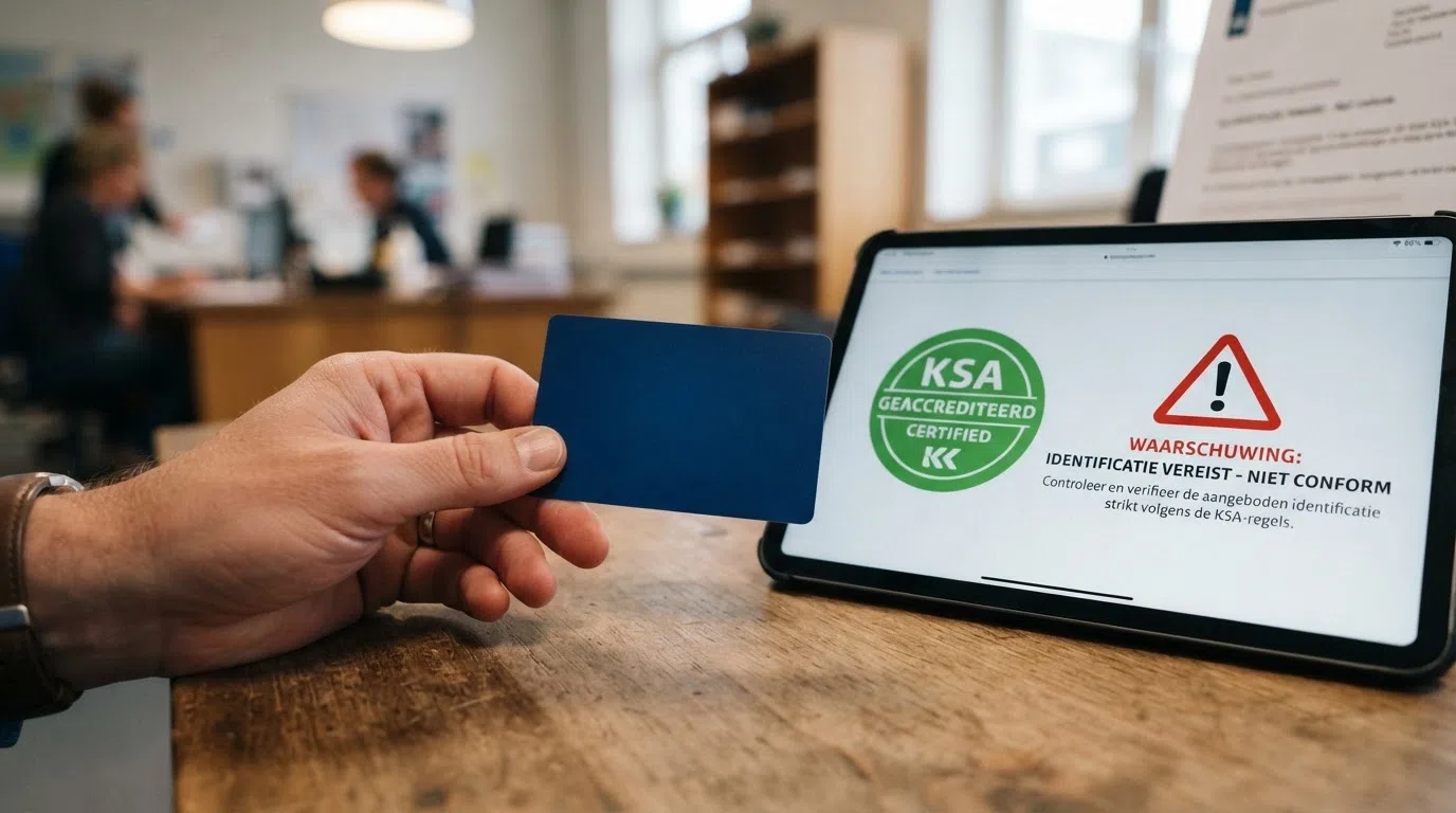 Een rood waarschuwingssymbool naast een groen KSA-keurmerk, met daaronder de tekst 'CRUKS' en de vraag: 'Weet jij waar je speelt?'