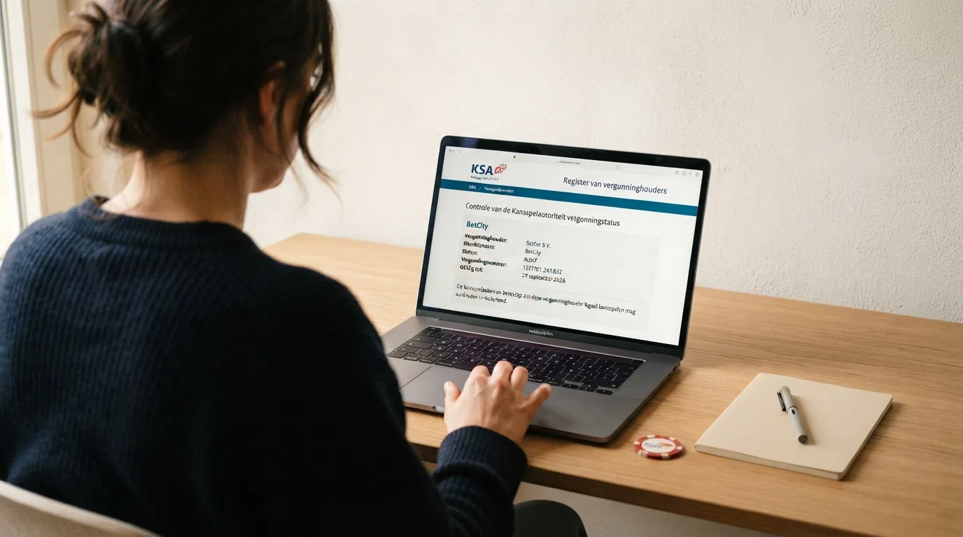 Het logo van de Kansspelautoriteit en een screenshot van het openbare vergunningenregister op kansspelautoriteit.nl