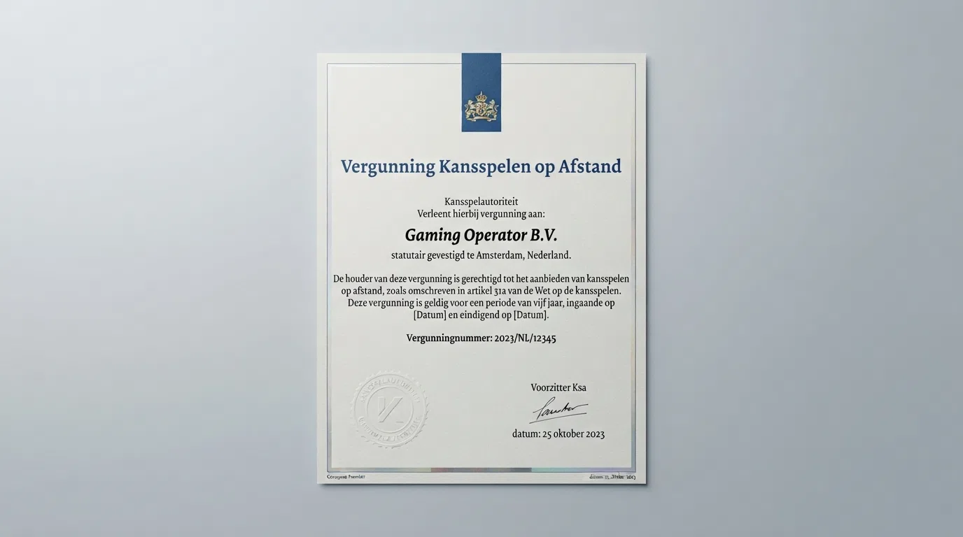Het Kansspelautoriteit-logo op een officieel document, met op de achtergrond het Nederlandse wapen en de tekst 'Wet Kansspelen op Afstand'