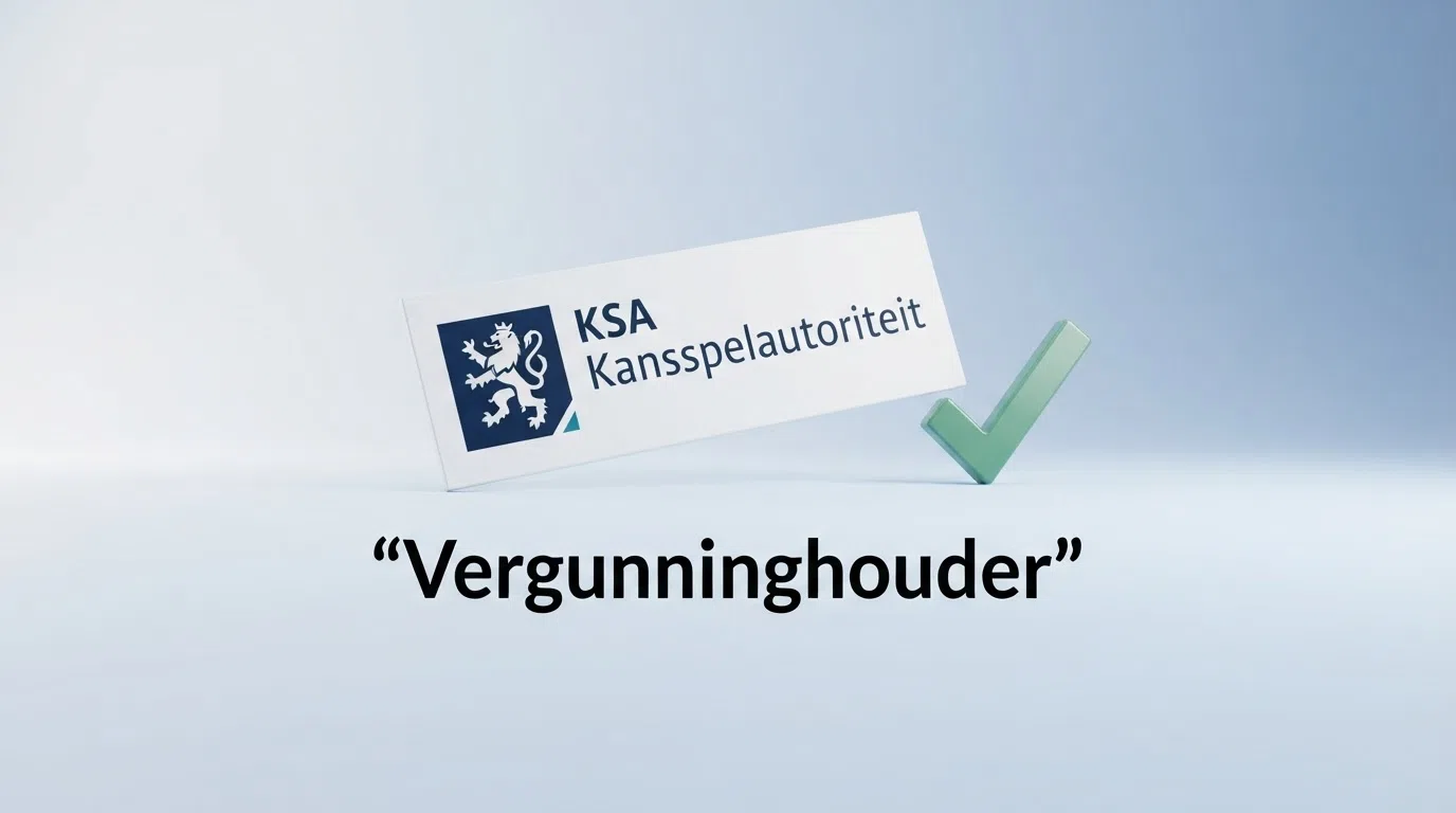 Het logo van de Kansspelautoriteit met een groen vinkje en de tekst Vergunninghouder in beeld