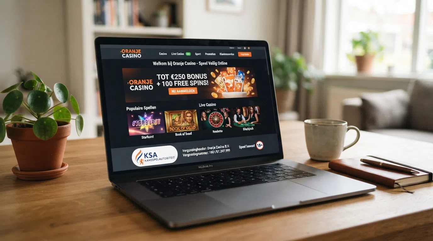Het KSA-logo en woordmerk onderaan de homepage van een Nederlandse online casino operator