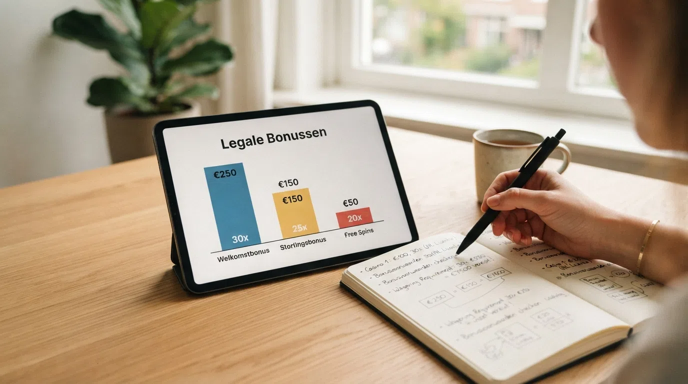 Vergelijkingstabel van de beste legale Nederlandse online casino's met hun bonussen en voorwaarden