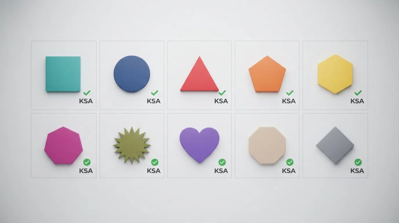 Tien casino-logo's in een overzichtelijk raster van gelijke grootte, elk voorzien van een groen vinkje met “KSA” ernaast