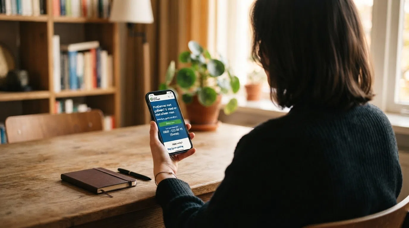 Het scherm van loketkansspel.nl met de zelftest-knop en het gratis telefoonnummer 0800-022-00 10 zichtbaar op een laptop