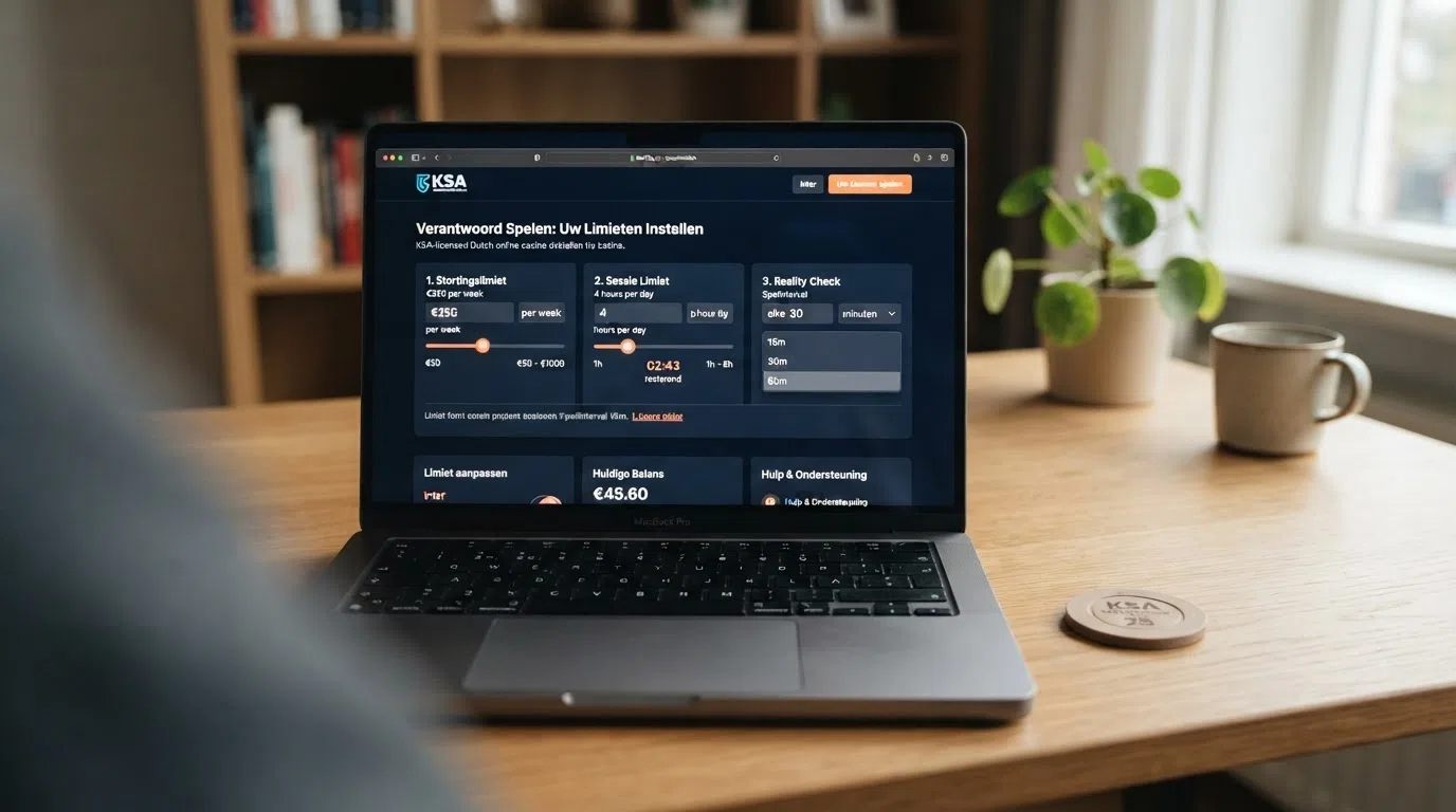 Het dashboard voor limietinstellingen van een Nederlands online casino, met schuifbalken voor stortingslimiet, speellimiet en sessielimiet