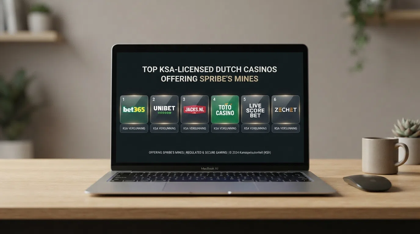 Een rij Nederlandse online casino's met KSA-vergunning die Mines in hun spelaanbod hebben
