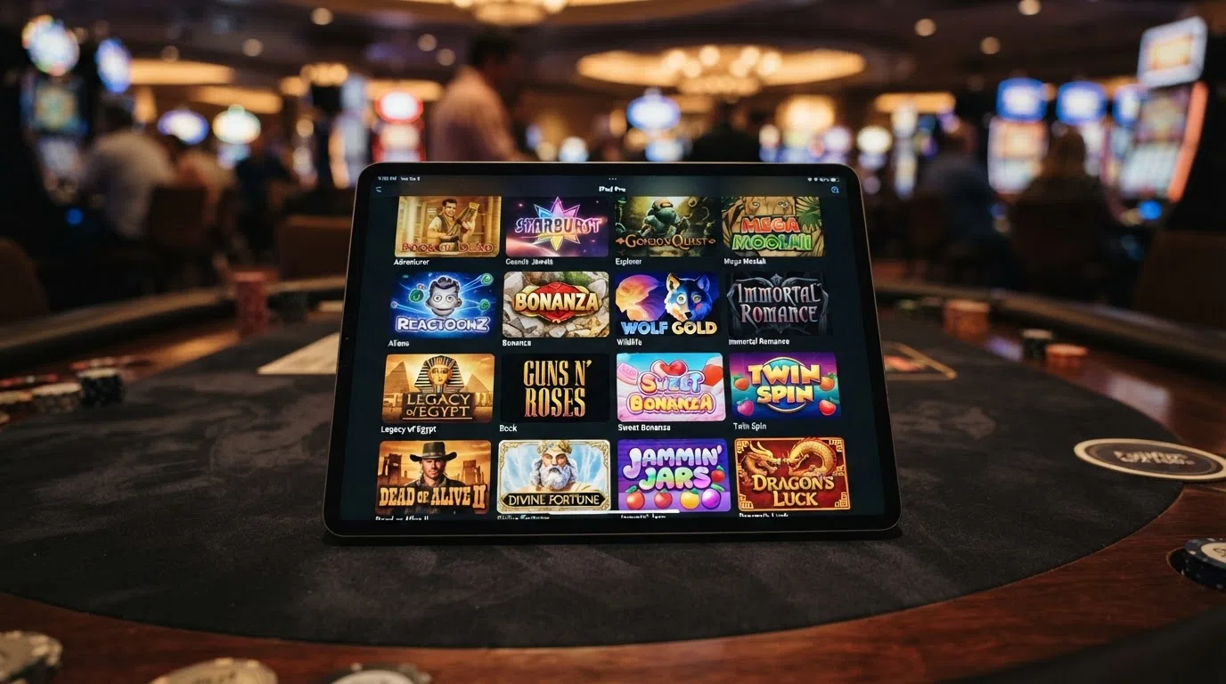 Schermafbeeldingen van de zeven populairste NetEnt-slots — Starburst, Gonzo's Quest, Blood Suckers, Dead or Alive 2, Twin Spin, Mega Fortune en Jack Hammer — in een speelse grid-opstelling