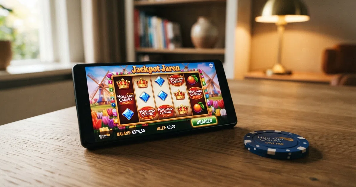 Een Nederlandse speler kijkt naar een online casino bonusaanbieding op zijn scherm, met het KSA-logo zichtbaar als keurmerk