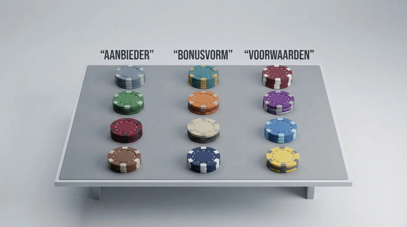 Een overzicht van reload bonus aanbiedingen van Nederlandse online casino's met verschillende bonusvormen zoals match, free spins en cash