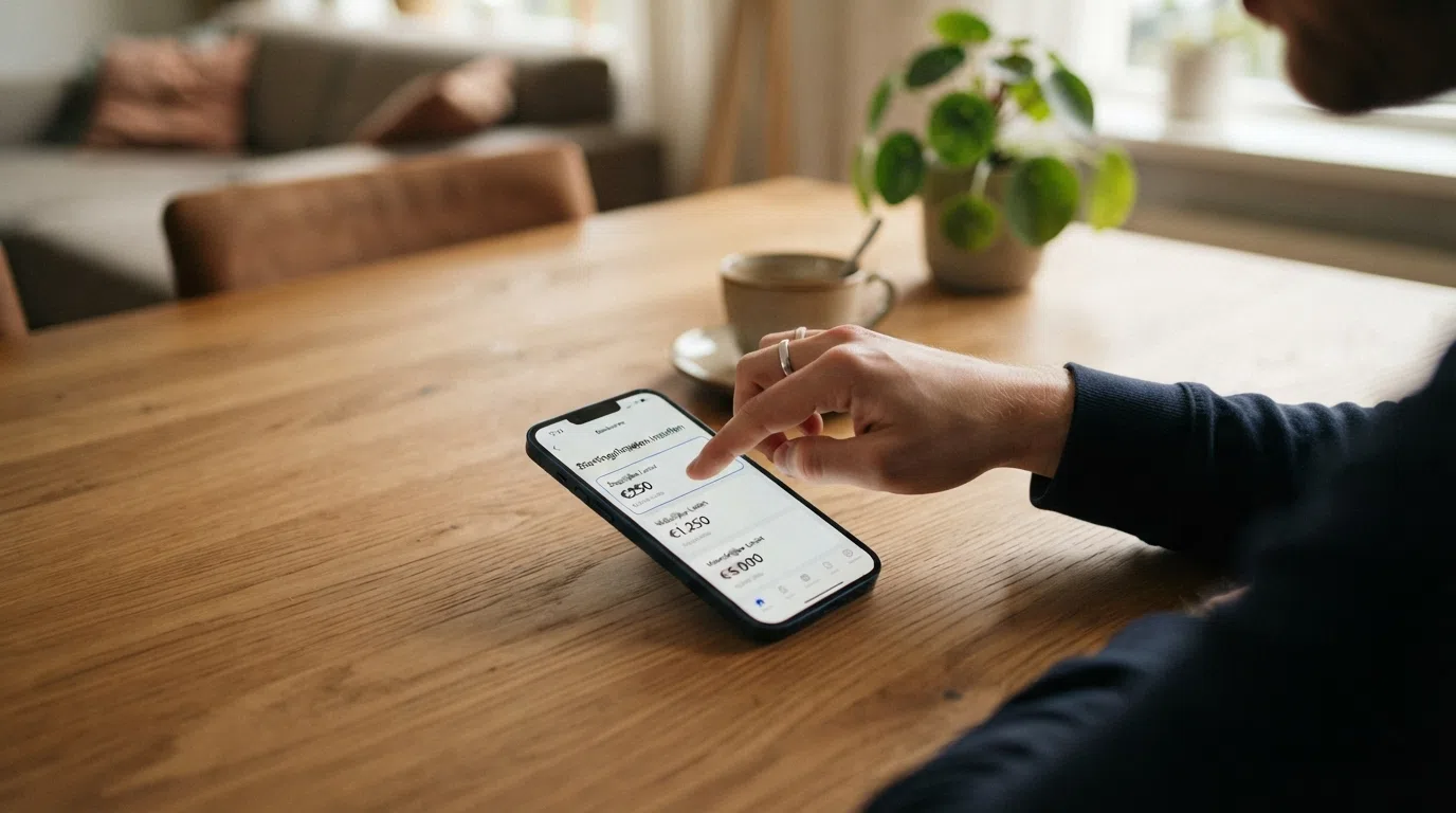 Een accountinstellingenscherm met opties voor dagelijkse, wekelijkse en maandelijkse stortingslimieten