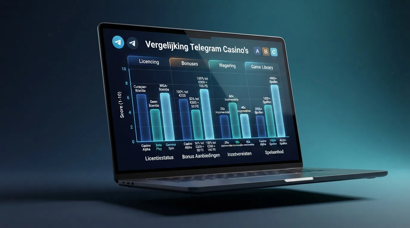 Een overzichtelijke vergelijking van Telegram casino's op licentie, bonus, inzetvereiste en spelaanbod