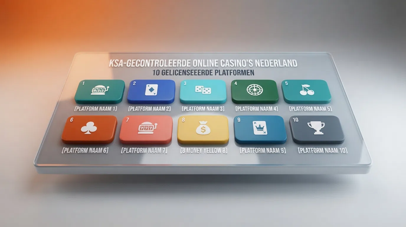 Een overzicht van tien logo's van KSA-vergunde online casino's in een gestructureerde vergelijkingsopstelling